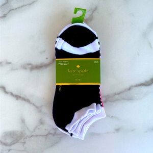 KATE SPADE New York 3 Pair Pack Soft Black & White Stripe No Show Socks